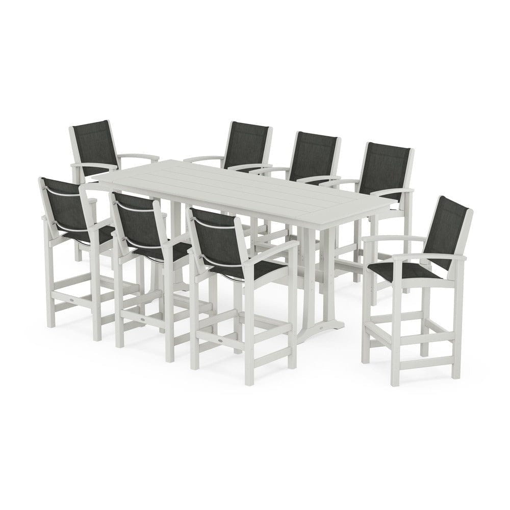 POLYWOOD® Outdoor Furniture POLYWOOD® - Coastal 9-Piece Farmhouse Bar Set with Trestle Legs - PWS1915