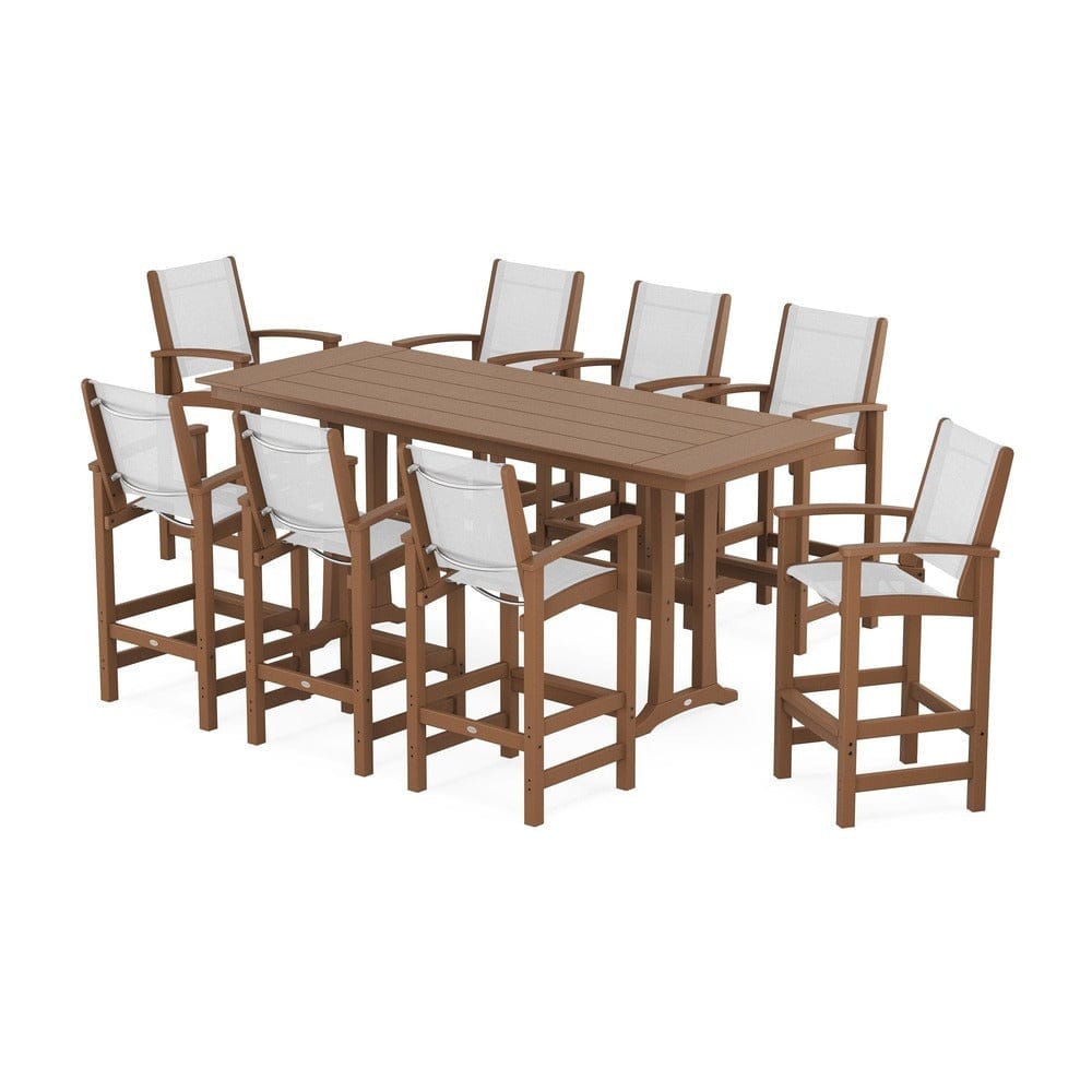 POLYWOOD® - Coastal 9-Piece Farmhouse Bar Set with Trestle Legs - PWS1915 Outdoor Furniture POLYWOOD®