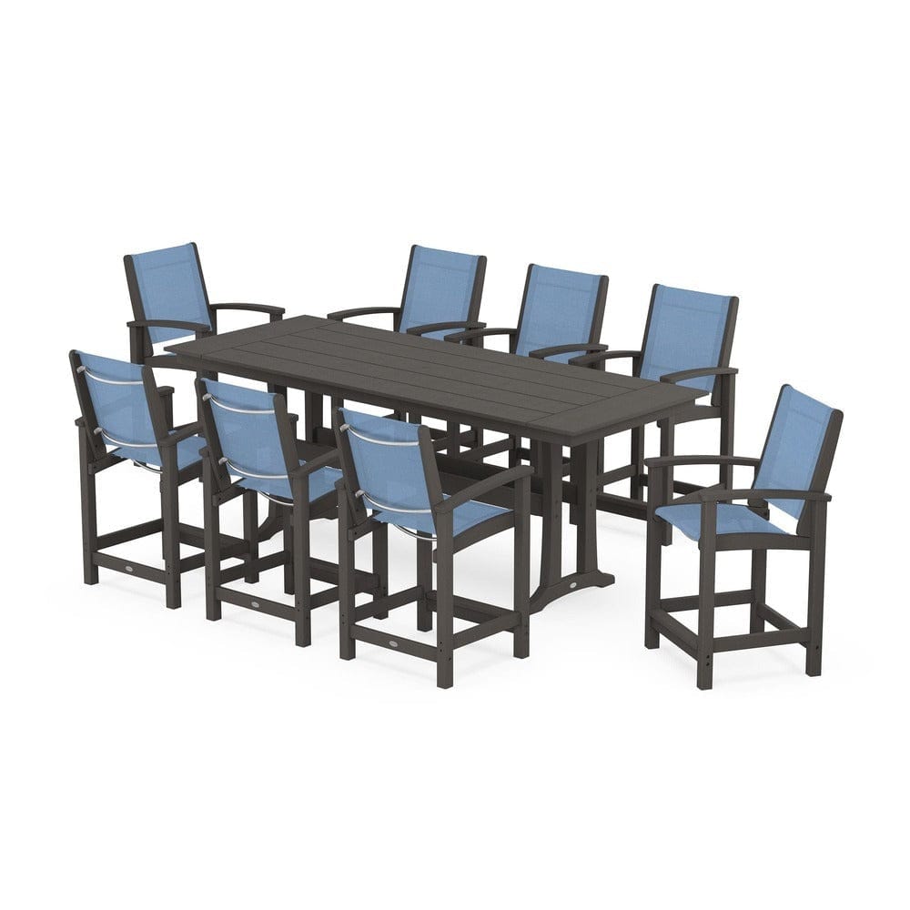 POLYWOOD® - Coastal 9-Piece Farmhouse Counter Set with Trestle Legs - PWS1898