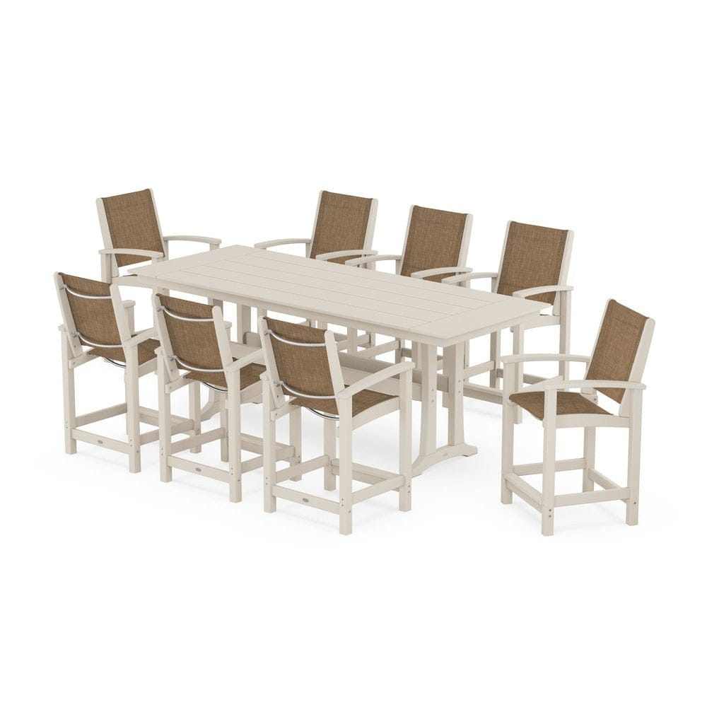 POLYWOOD® - Coastal 9-Piece Farmhouse Counter Set with Trestle Legs - PWS1898 Outdoor Furniture POLYWOOD®