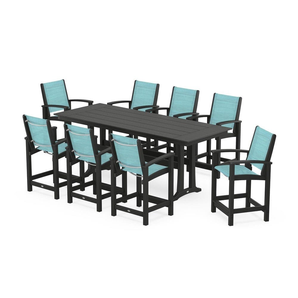POLYWOOD® - Coastal 9-Piece Farmhouse Counter Set with Trestle Legs - PWS1898 Outdoor Furniture POLYWOOD®