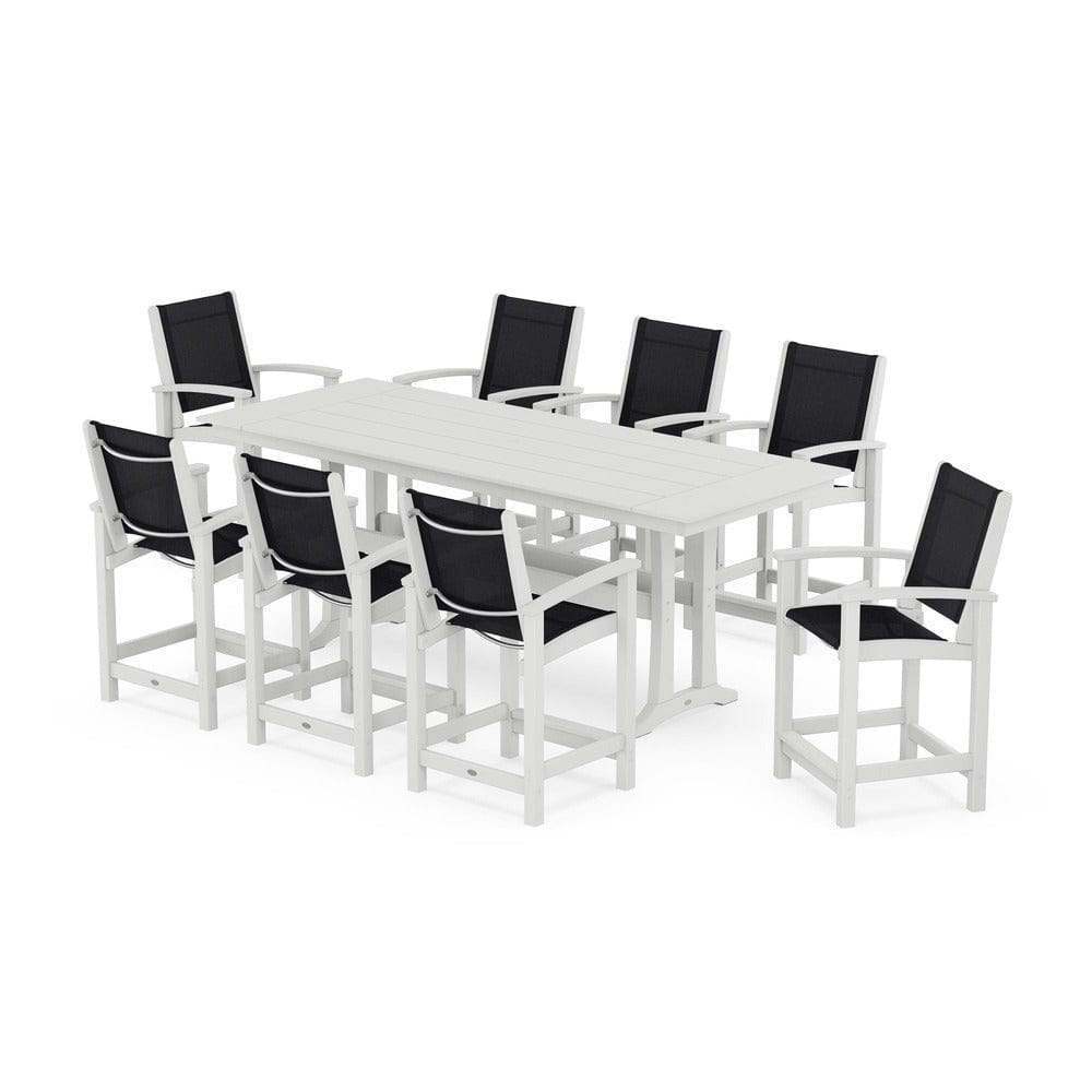 POLYWOOD® - Coastal 9-Piece Farmhouse Counter Set with Trestle Legs - PWS1898