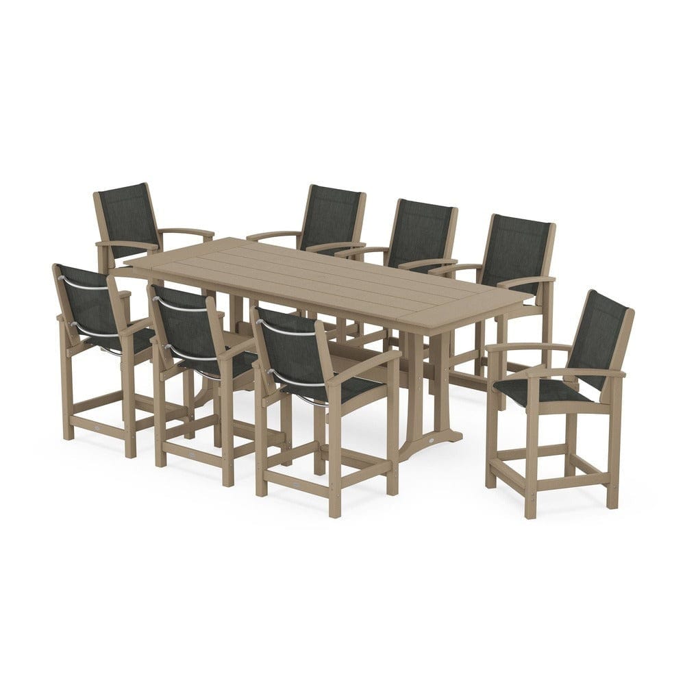 POLYWOOD® Outdoor Furniture POLYWOOD® - Coastal 9-Piece Farmhouse Counter Set with Trestle Legs - PWS1898