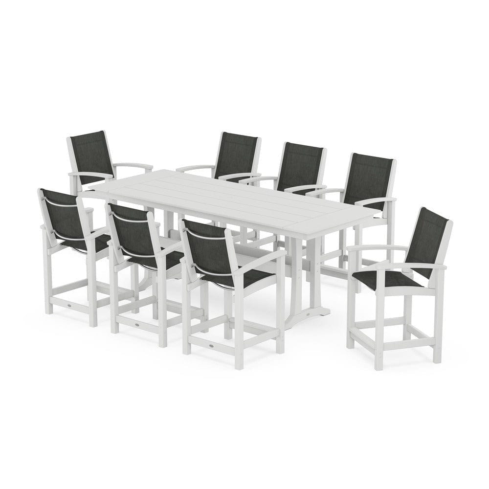 POLYWOOD® Outdoor Furniture POLYWOOD® - Coastal 9-Piece Farmhouse Counter Set with Trestle Legs - PWS1898