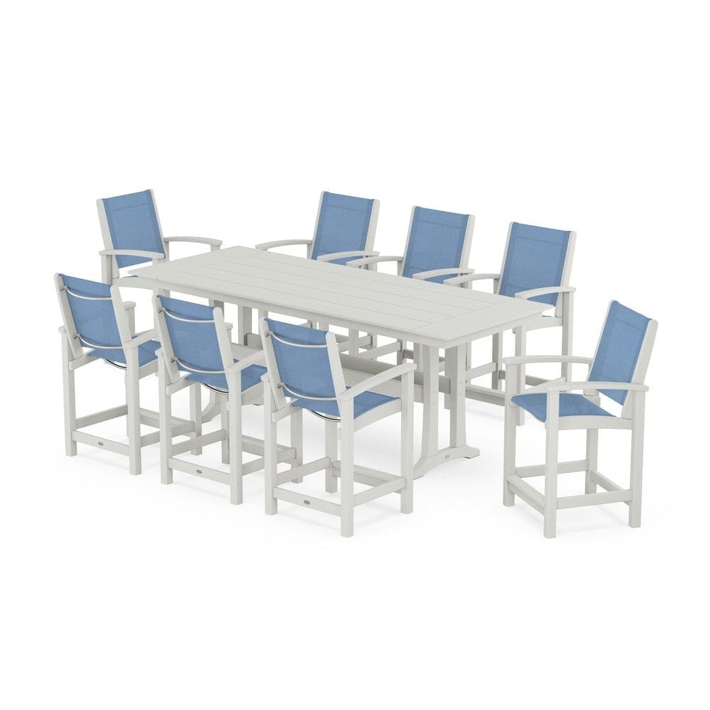 POLYWOOD® Outdoor Furniture POLYWOOD® - Coastal 9-Piece Farmhouse Counter Set with Trestle Legs - PWS1898