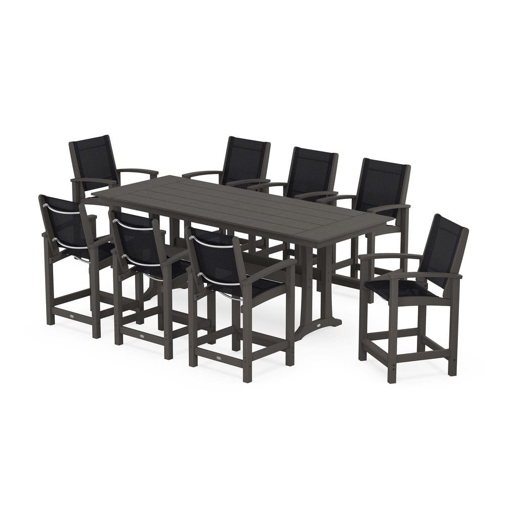 POLYWOOD® - Coastal 9-Piece Farmhouse Counter Set with Trestle Legs - PWS1898 Outdoor Furniture POLYWOOD®