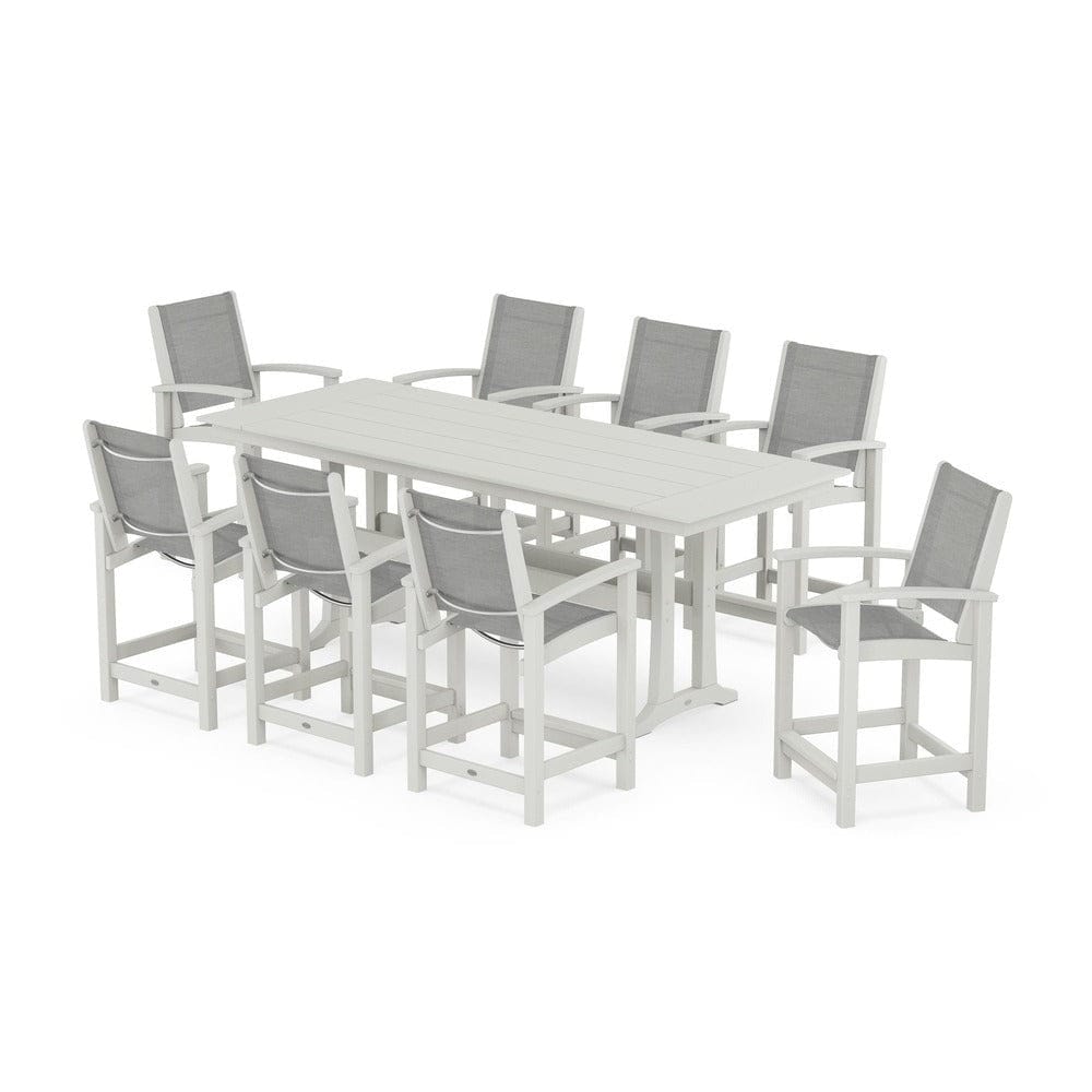 POLYWOOD® Outdoor Furniture POLYWOOD® - Coastal 9-Piece Farmhouse Counter Set with Trestle Legs - PWS1898