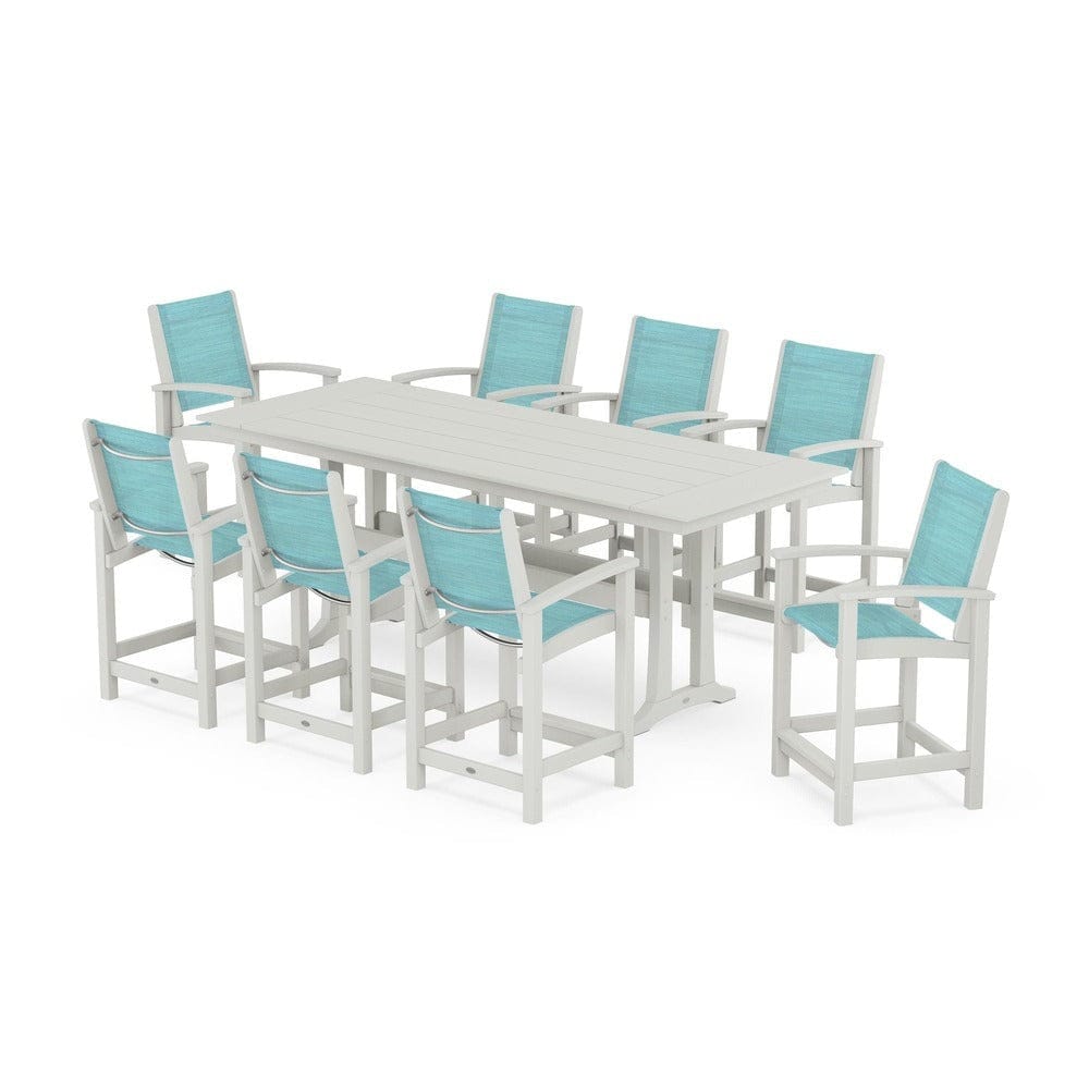 POLYWOOD® Outdoor Furniture POLYWOOD® - Coastal 9-Piece Farmhouse Counter Set with Trestle Legs - PWS1898