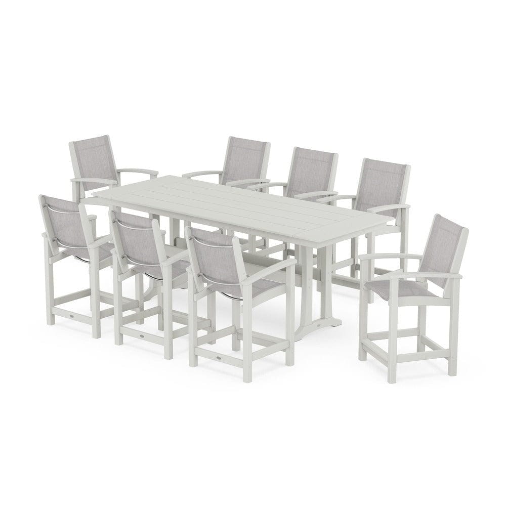 POLYWOOD® - Coastal 9-Piece Farmhouse Counter Set with Trestle Legs - PWS1898 Outdoor Furniture POLYWOOD®