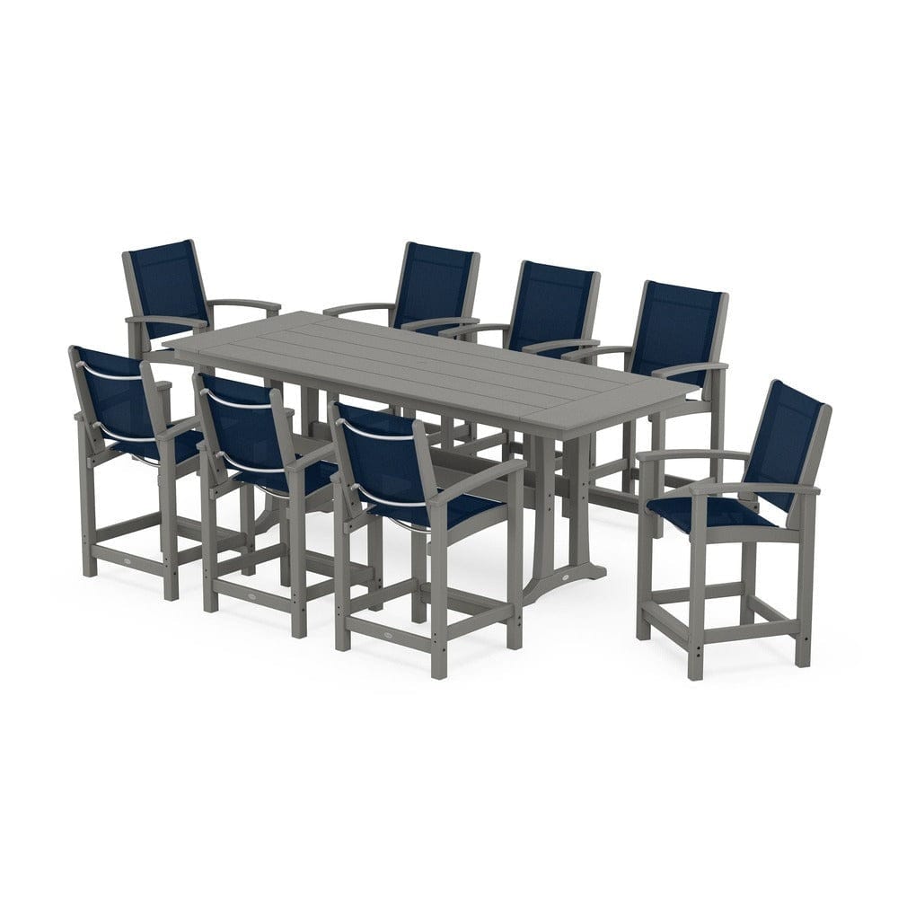 POLYWOOD® - Coastal 9-Piece Farmhouse Counter Set with Trestle Legs - PWS1898 Outdoor Furniture POLYWOOD®