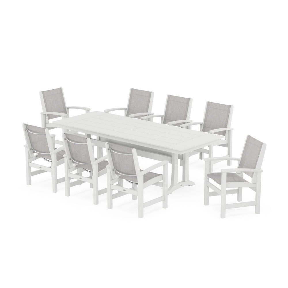 POLYWOOD® - Coastal 9-Piece Farmhouse Dining Set with Trestle Legs - PWS1448-1 Outdoor Furniture POLYWOOD®