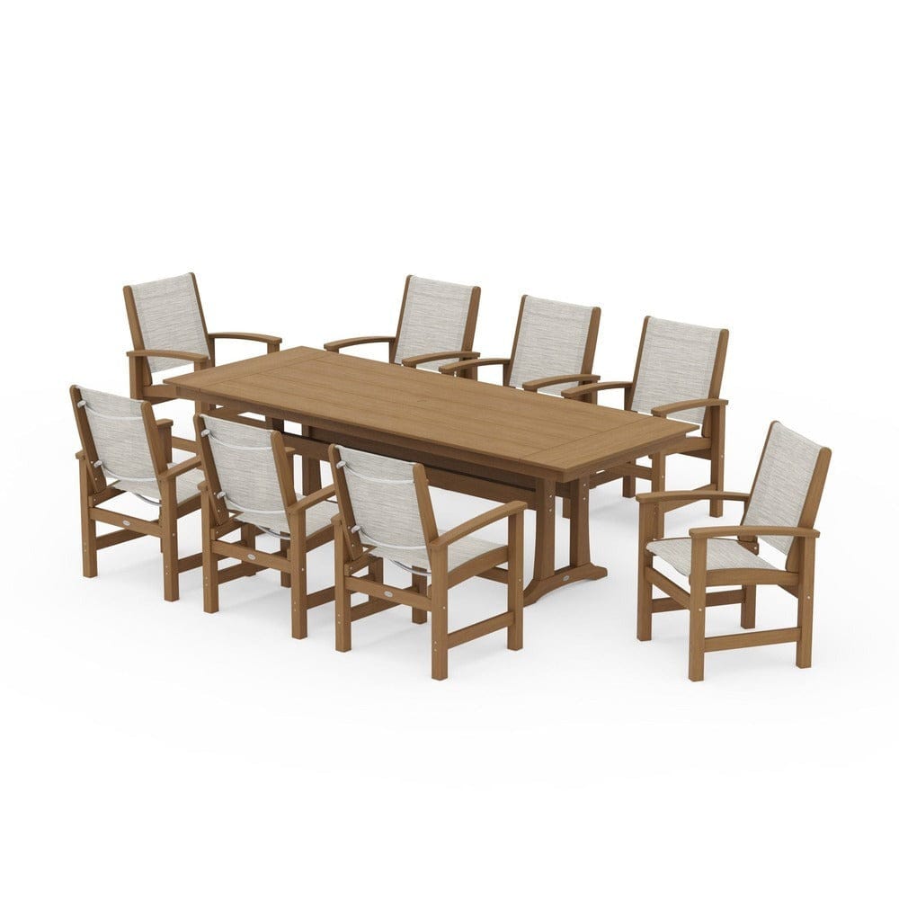 POLYWOOD® Outdoor Furniture POLYWOOD® - Coastal 9-Piece Farmhouse Dining Set with Trestle Legs - PWS1448-1