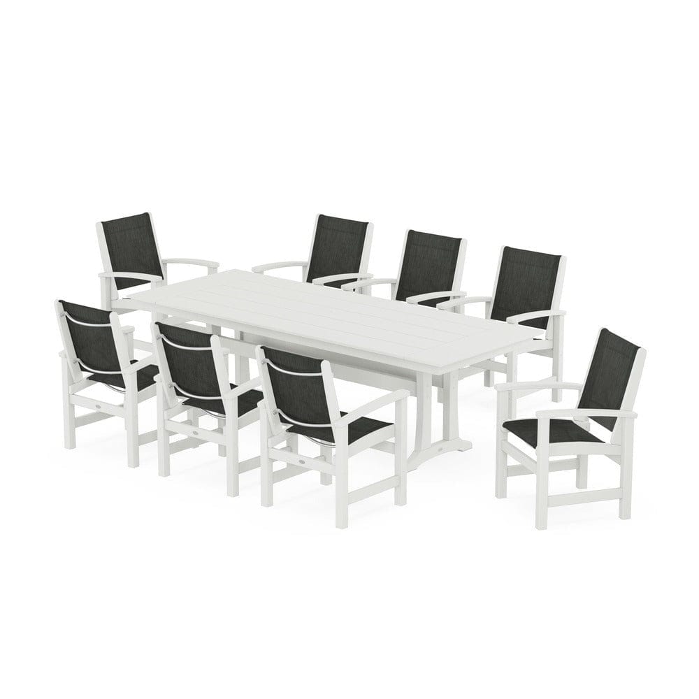 POLYWOOD® - Coastal 9-Piece Farmhouse Dining Set with Trestle Legs - PWS1448-1