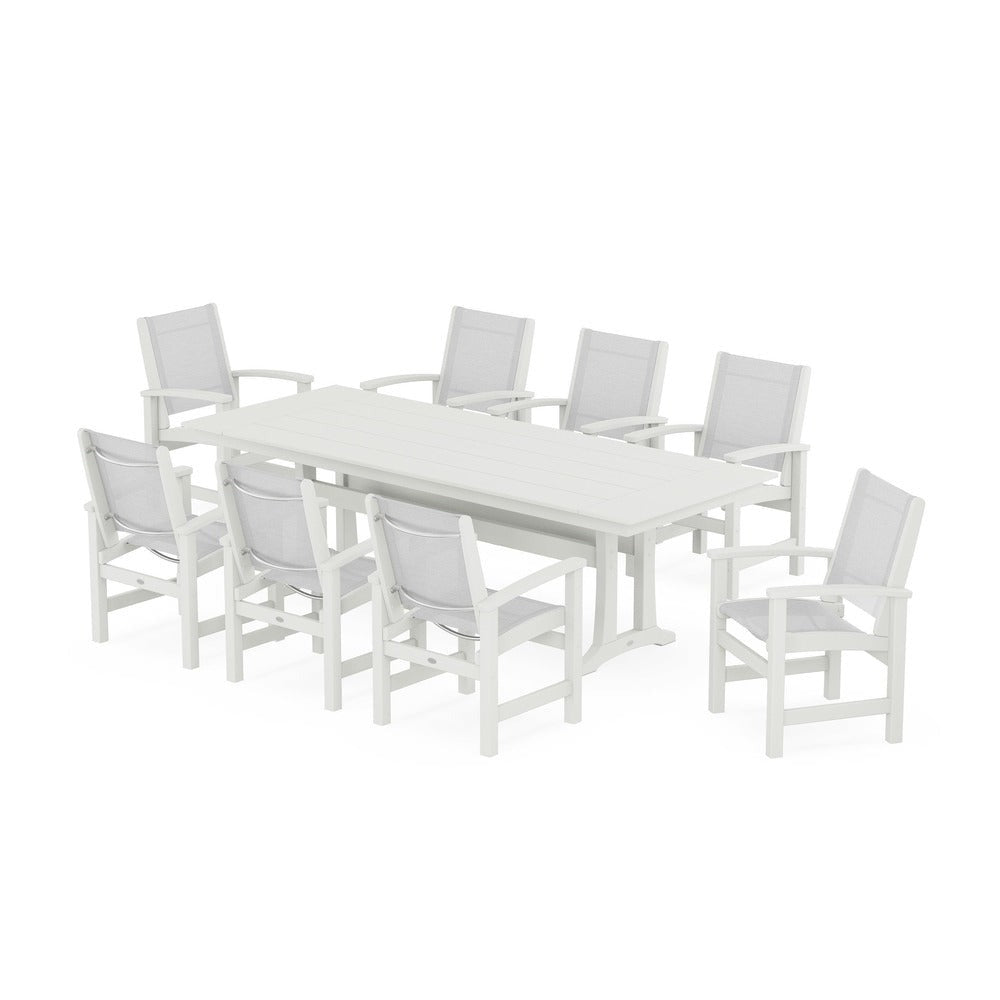 POLYWOOD® - Coastal 9-Piece Farmhouse Dining Set with Trestle Legs - PWS1448-1 Outdoor Furniture POLYWOOD®