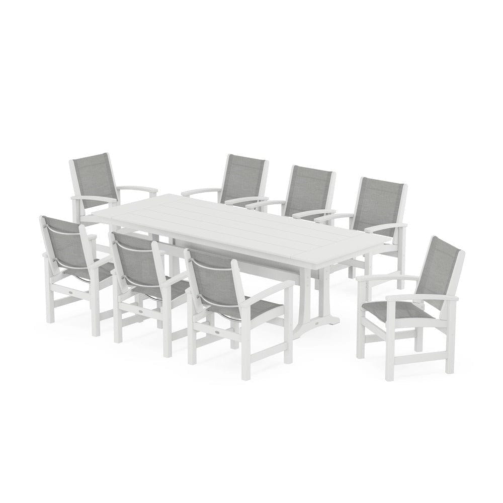 POLYWOOD® - Coastal 9-Piece Farmhouse Dining Set with Trestle Legs - PWS1448-1