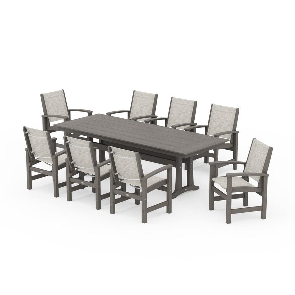 POLYWOOD® - Coastal 9-Piece Farmhouse Dining Set with Trestle Legs - PWS1448-1