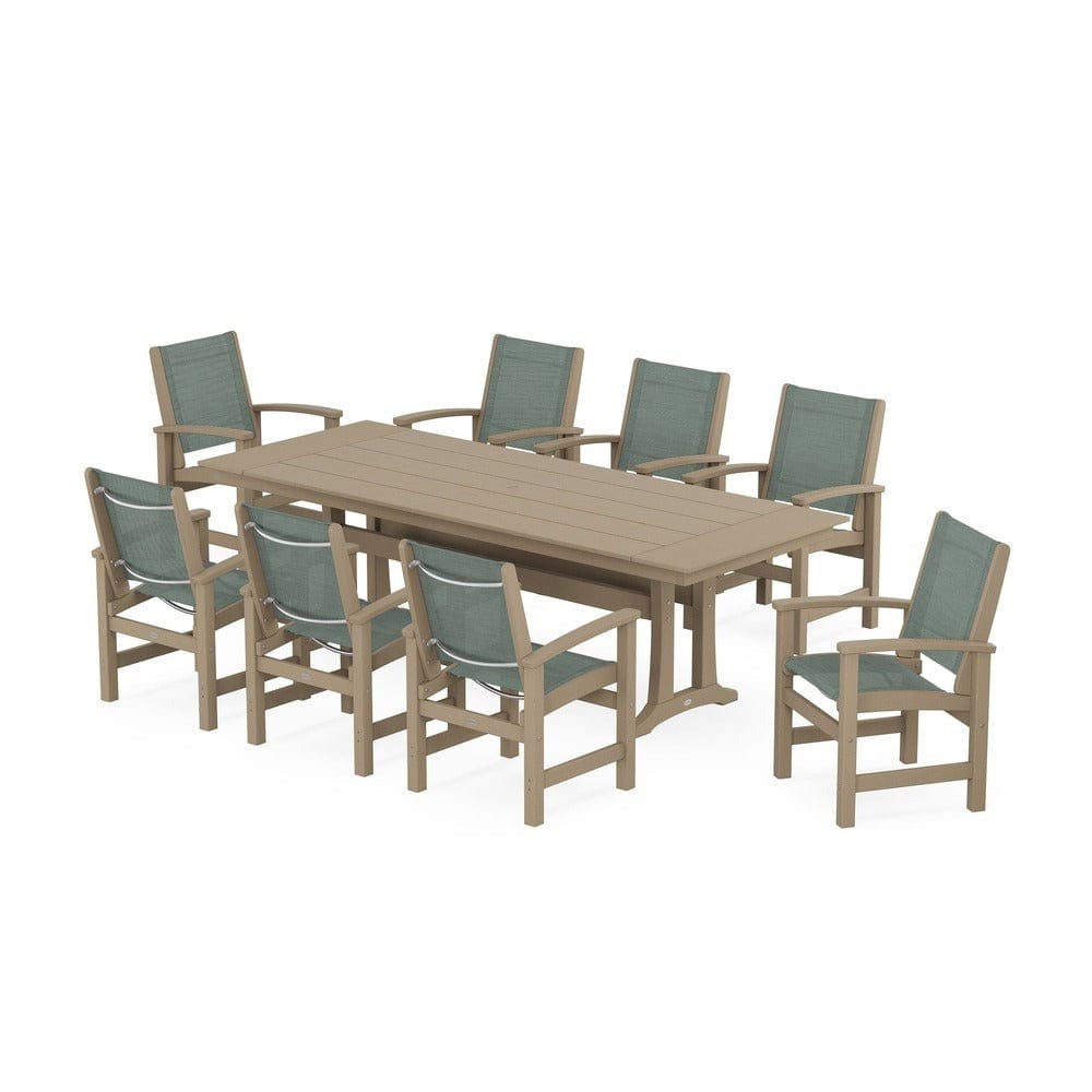 POLYWOOD® - Coastal 9-Piece Farmhouse Dining Set with Trestle Legs - PWS1448-1