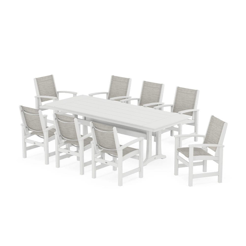 POLYWOOD® - Coastal 9-Piece Farmhouse Dining Set with Trestle Legs - PWS1448-1