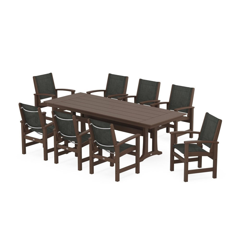 POLYWOOD® - Coastal 9-Piece Farmhouse Dining Set with Trestle Legs - PWS1448-1 Outdoor Furniture POLYWOOD®