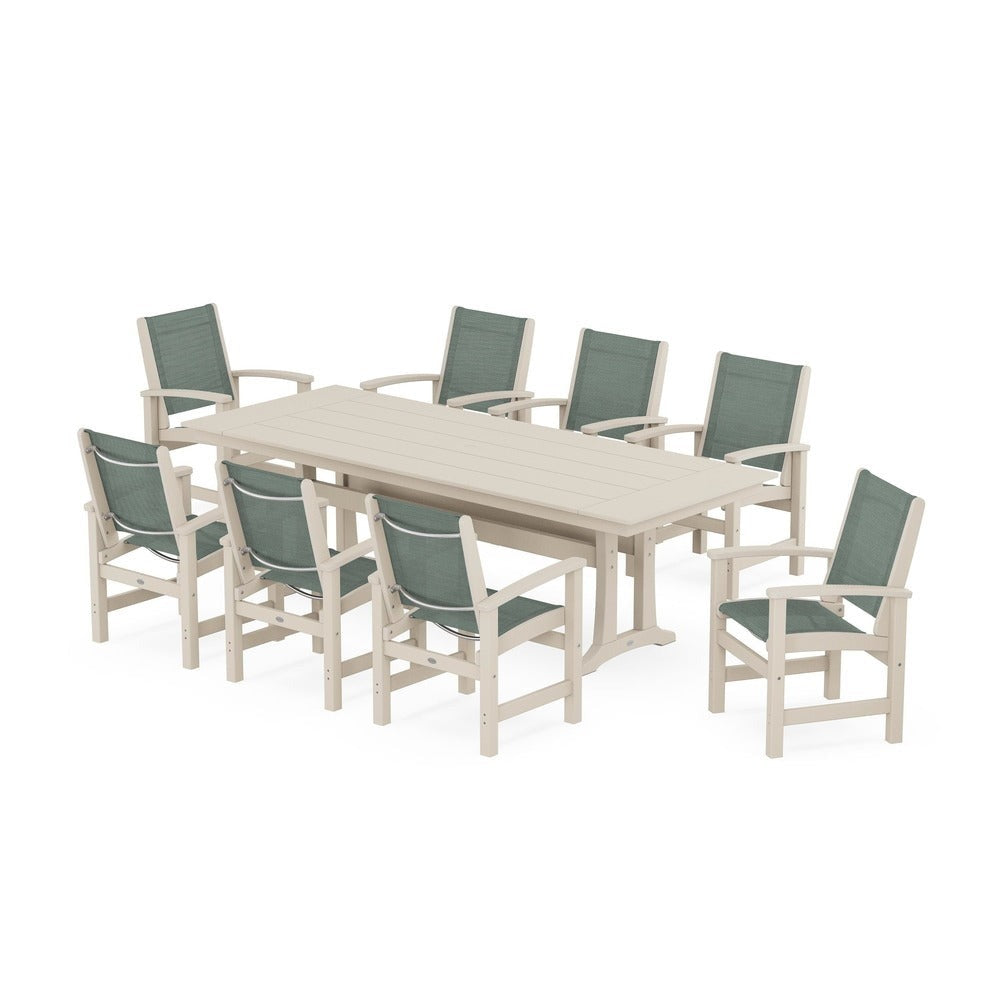 POLYWOOD® - Coastal 9-Piece Farmhouse Dining Set with Trestle Legs - PWS1448-1
