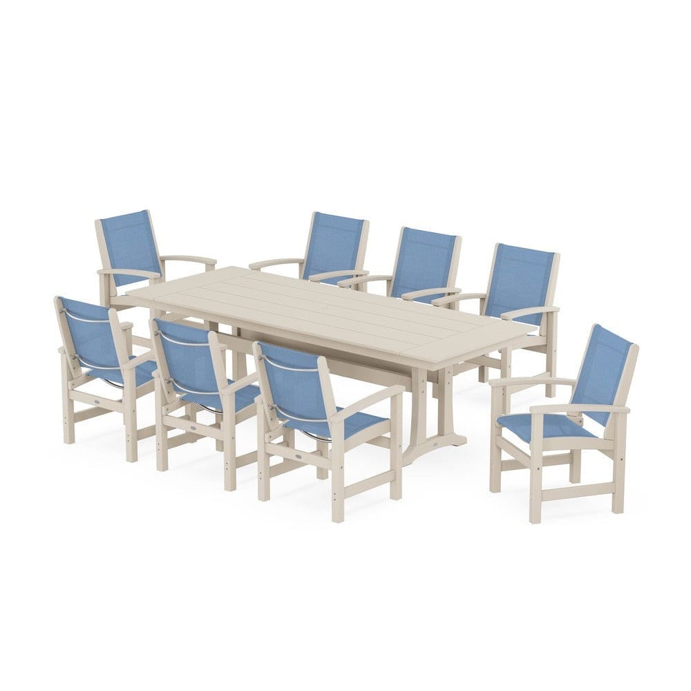 POLYWOOD® - Coastal 9-Piece Farmhouse Dining Set with Trestle Legs - PWS1448-1