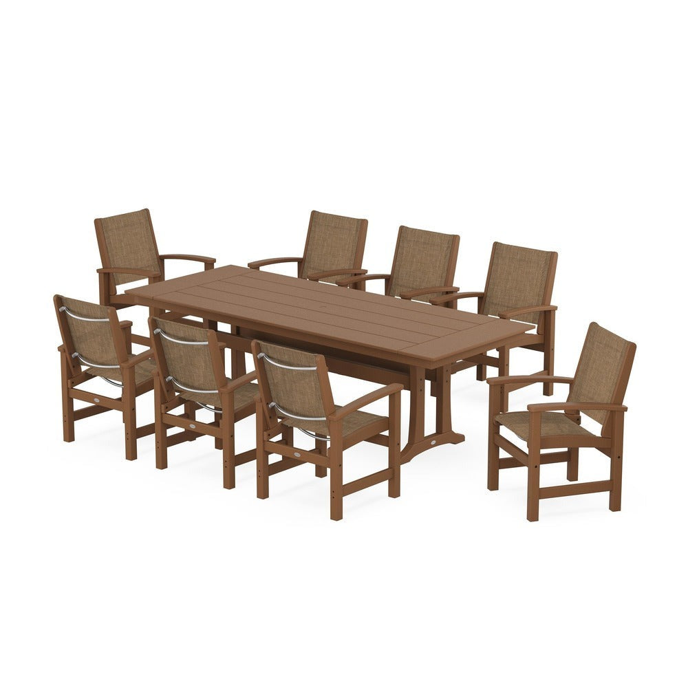 POLYWOOD® - Coastal 9-Piece Farmhouse Dining Set with Trestle Legs - PWS1448-1 Outdoor Furniture POLYWOOD®