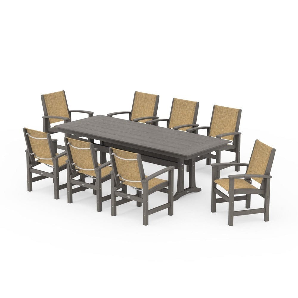 POLYWOOD® - Coastal 9-Piece Farmhouse Dining Set with Trestle Legs - PWS1448-1