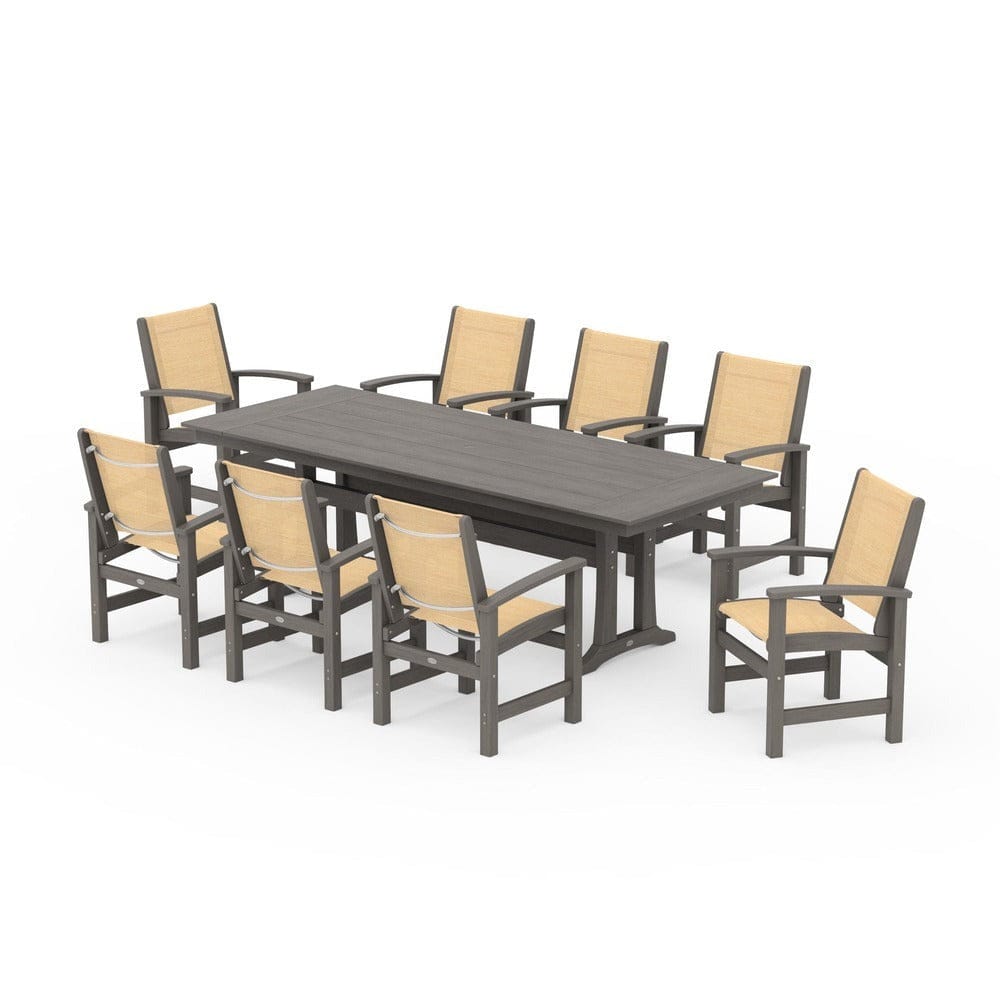POLYWOOD® - Coastal 9-Piece Farmhouse Dining Set with Trestle Legs - PWS1448-1