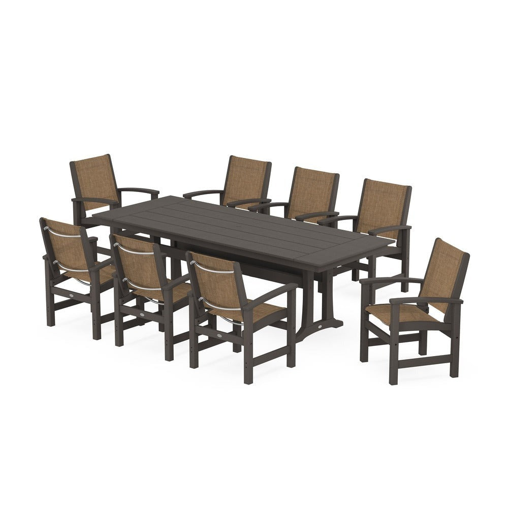 POLYWOOD® - Coastal 9-Piece Farmhouse Dining Set with Trestle Legs - PWS1448-1