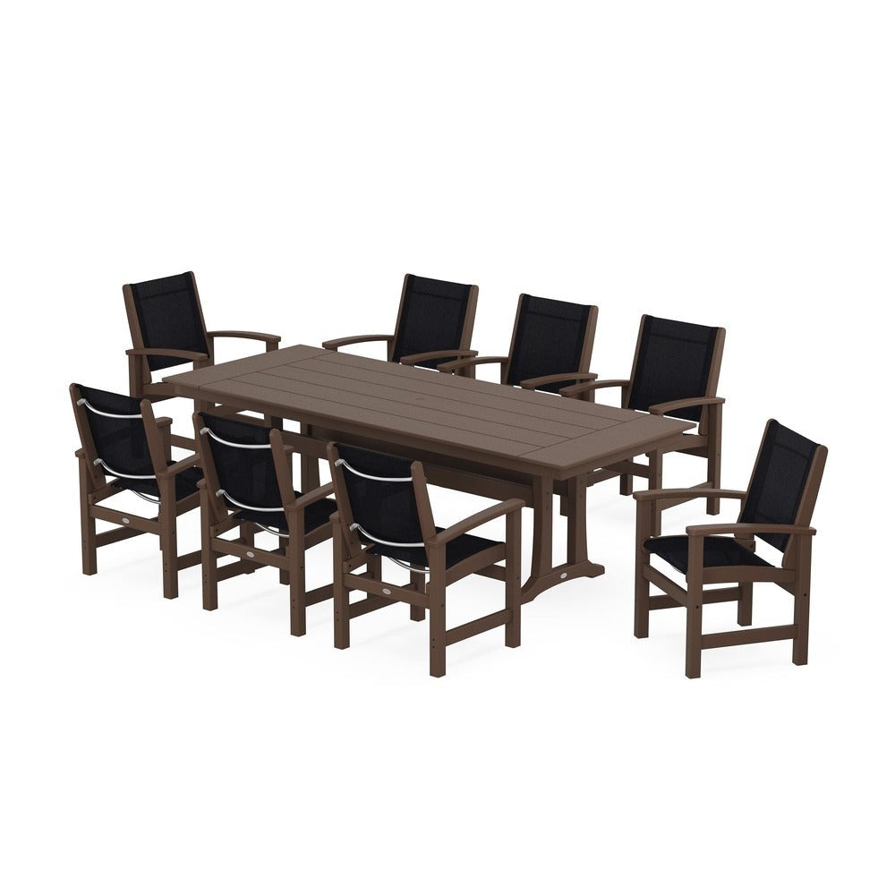 POLYWOOD® - Coastal 9-Piece Farmhouse Dining Set with Trestle Legs - PWS1448-1 Outdoor Furniture POLYWOOD®