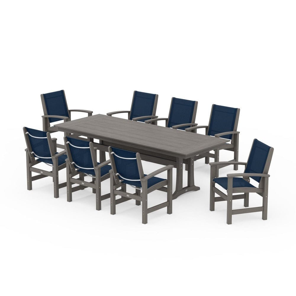 POLYWOOD® - Coastal 9-Piece Farmhouse Dining Set with Trestle Legs - PWS1448-1