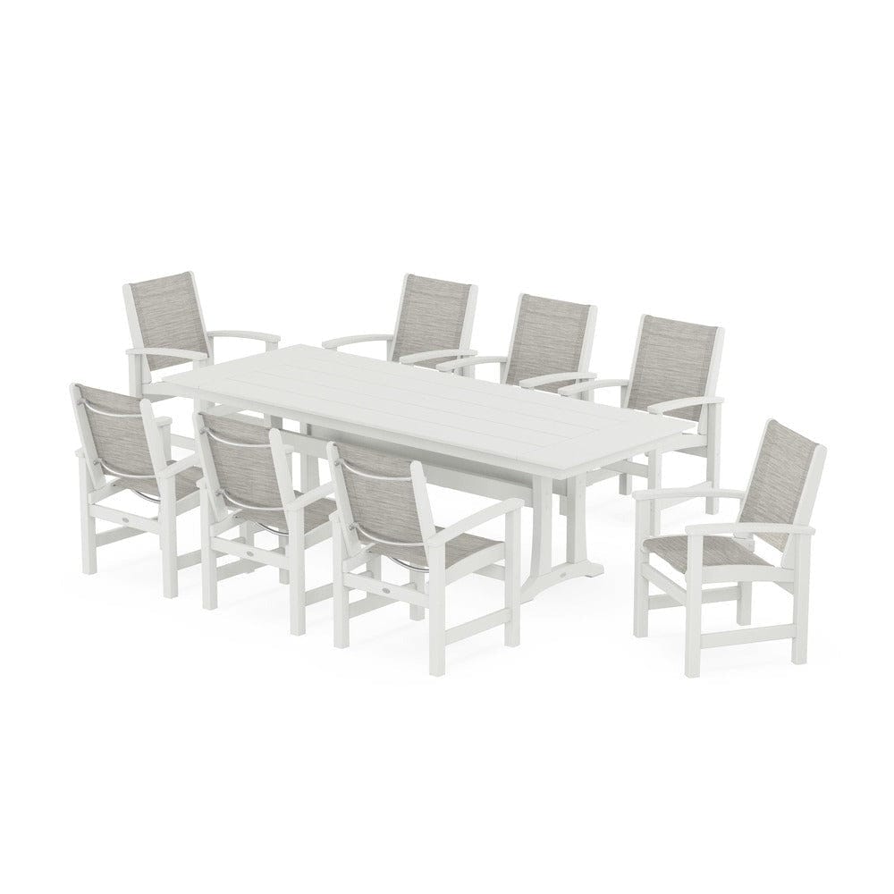 POLYWOOD® - Coastal 9-Piece Farmhouse Dining Set with Trestle Legs - PWS1448-1