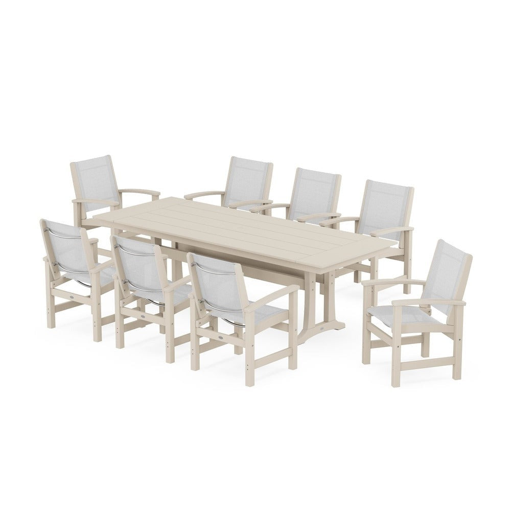 POLYWOOD® - Coastal 9-Piece Farmhouse Dining Set with Trestle Legs - PWS1448-1