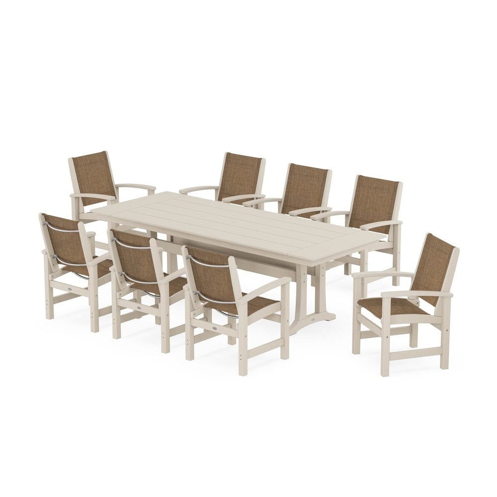POLYWOOD® - Coastal 9-Piece Farmhouse Dining Set with Trestle Legs - PWS1448-1