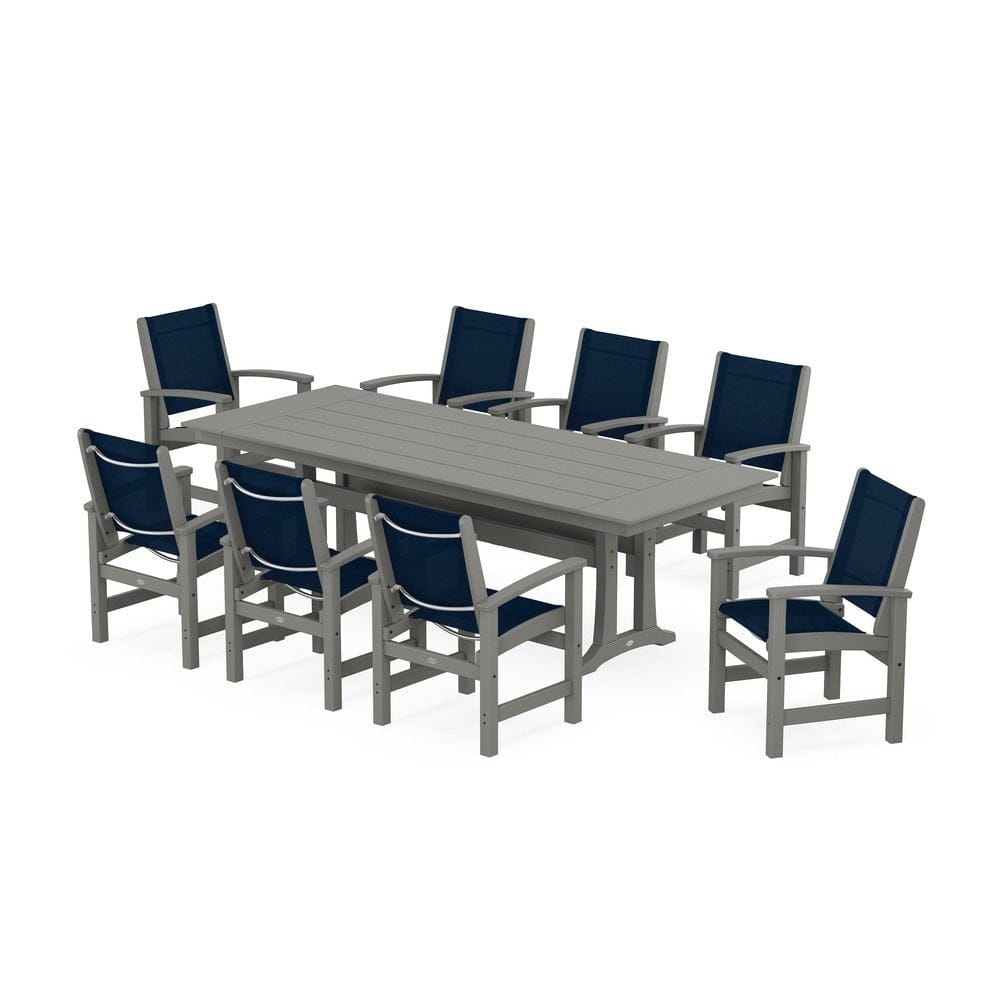 POLYWOOD® - Coastal 9-Piece Farmhouse Dining Set with Trestle Legs - PWS1448-1