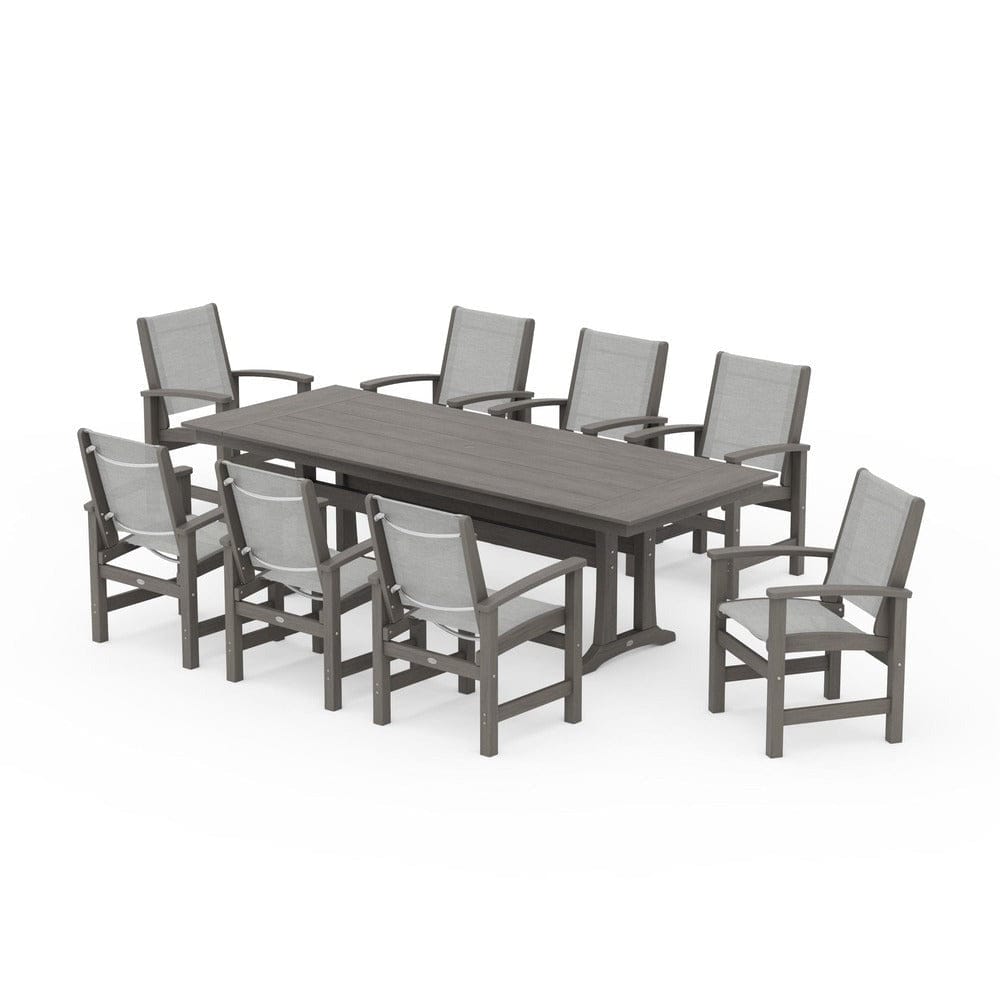 POLYWOOD® Outdoor Furniture POLYWOOD® - Coastal 9-Piece Farmhouse Dining Set with Trestle Legs - PWS1448-1