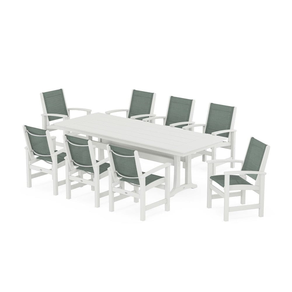 POLYWOOD® - Coastal 9-Piece Farmhouse Dining Set with Trestle Legs - PWS1448-1
