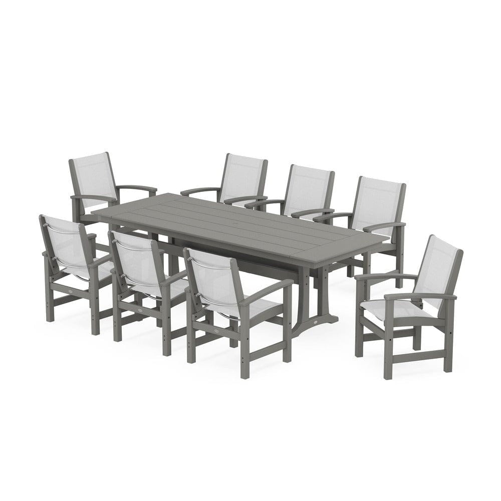 POLYWOOD® - Coastal 9-Piece Farmhouse Dining Set with Trestle Legs - PWS1448-1