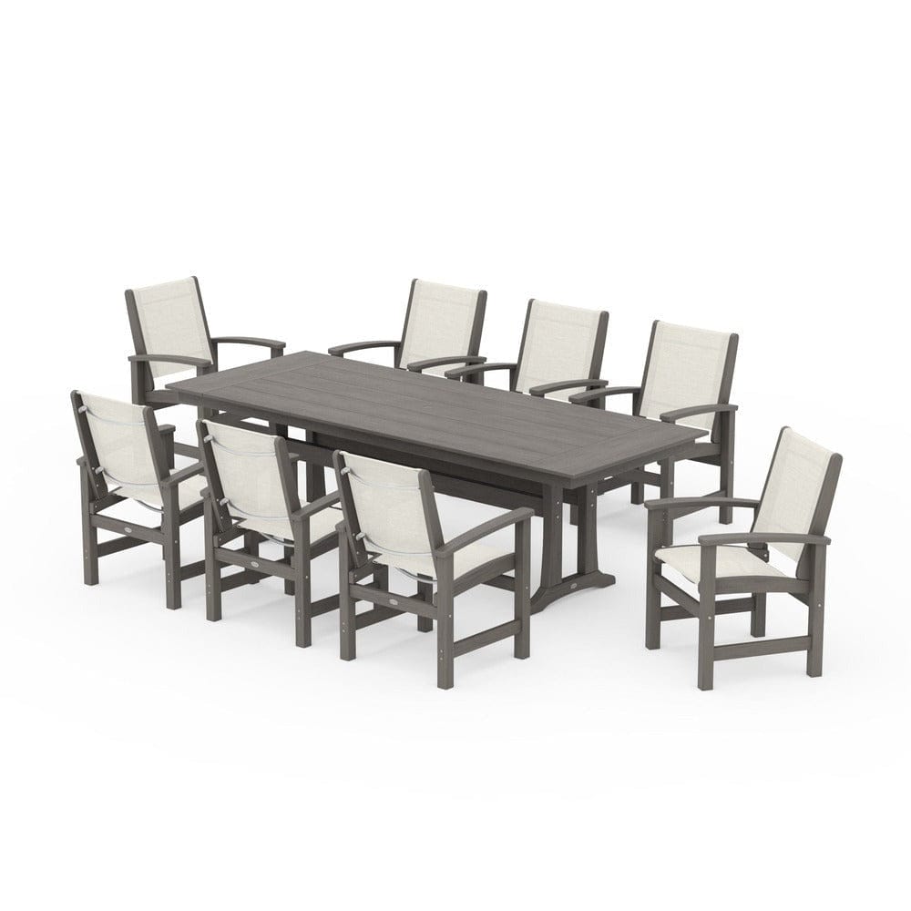 POLYWOOD® - Coastal 9-Piece Farmhouse Dining Set with Trestle Legs - PWS1448-1