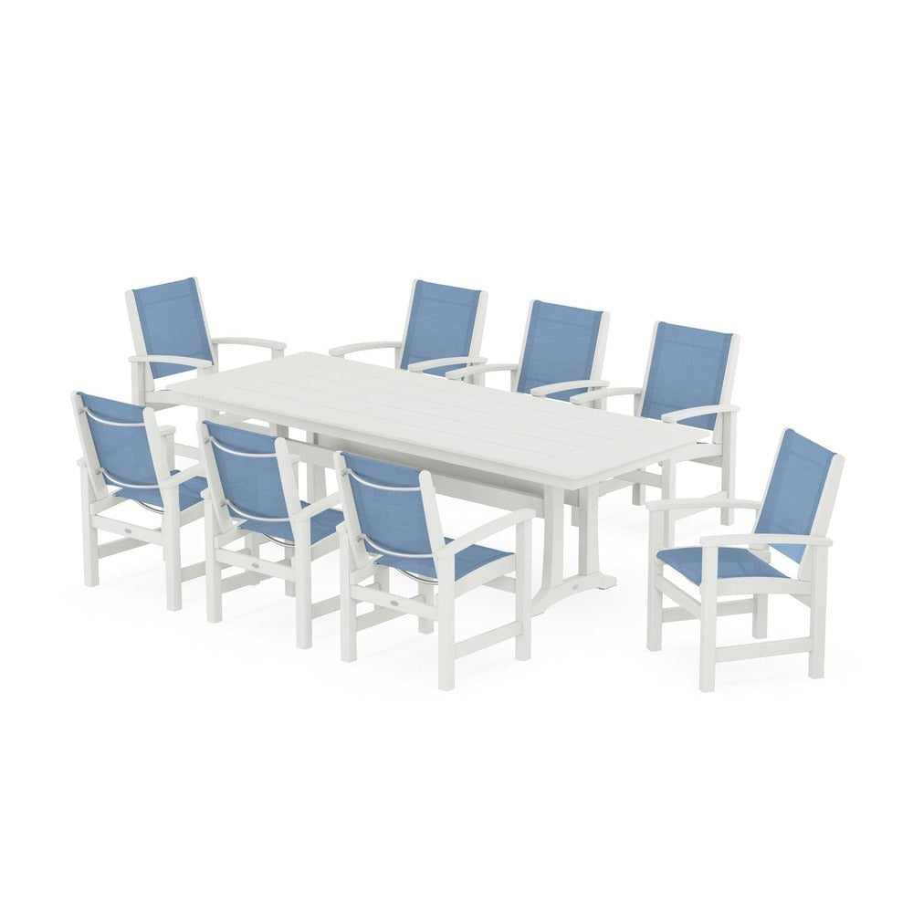POLYWOOD® - Coastal 9-Piece Farmhouse Dining Set with Trestle Legs - PWS1448-1 Outdoor Furniture POLYWOOD®