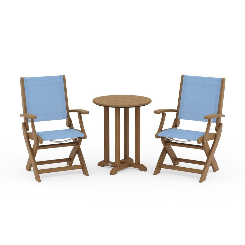 POLYWOOD® Outdoor Furniture Natural / Poolside Sling POLYWOOD® - Coastal Folding 3-Piece Round Bistro Dining Set - PWS1295