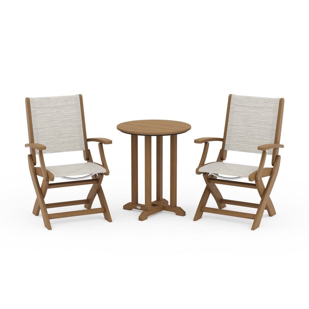 POLYWOOD® Outdoor Furniture Natural / Birch Sling POLYWOOD® - Coastal Folding 3-Piece Round Bistro Dining Set - PWS1295