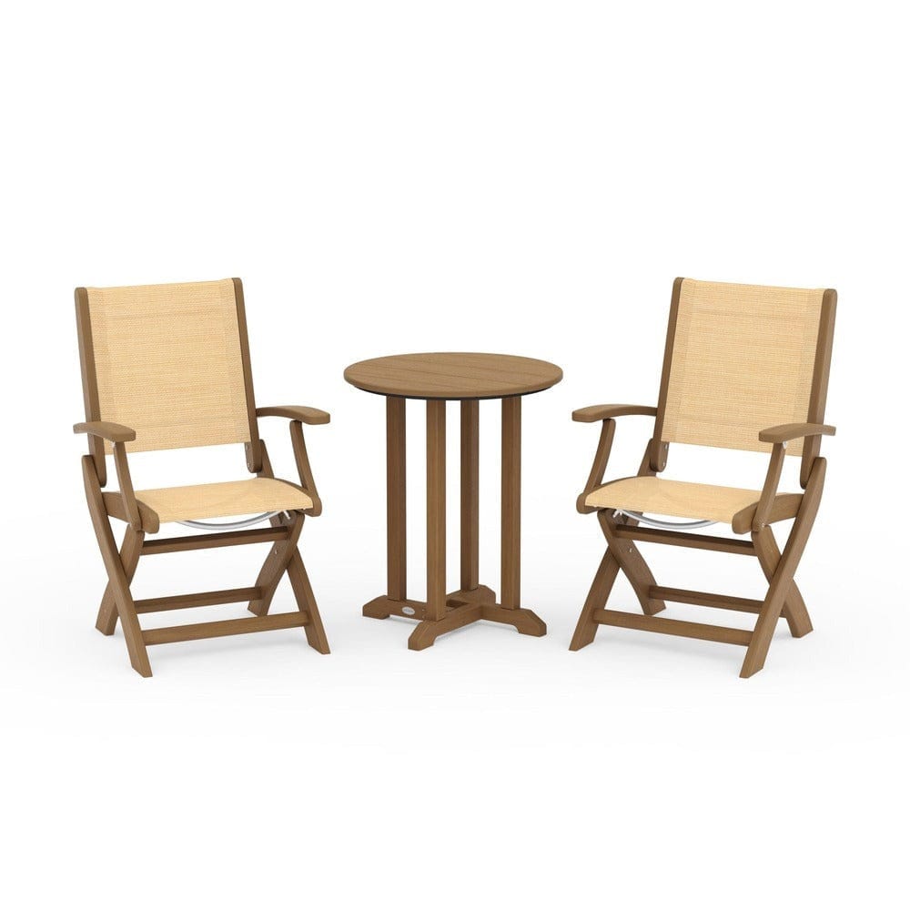 POLYWOOD® Outdoor Furniture Natural / Dupioni Apricot Sling POLYWOOD® - Coastal Folding 3-Piece Round Bistro Dining Set - PWS1295
