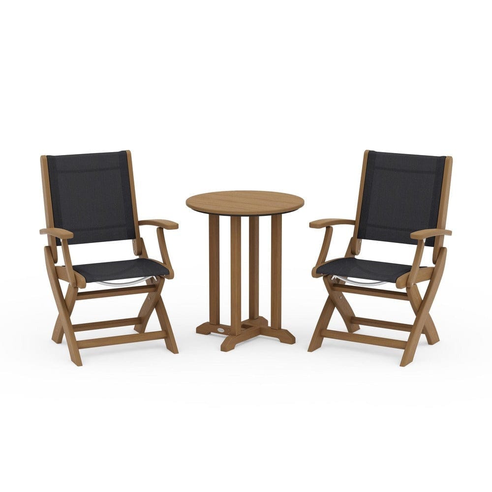 POLYWOOD® Outdoor Furniture Natural / Black Sling POLYWOOD® - Coastal Folding 3-Piece Round Bistro Dining Set - PWS1295
