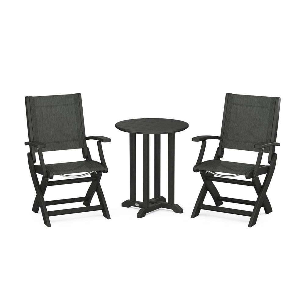 POLYWOOD® Outdoor Furniture Black / Ember Sling POLYWOOD® - Coastal Folding 3-Piece Round Bistro Dining Set - PWS1295