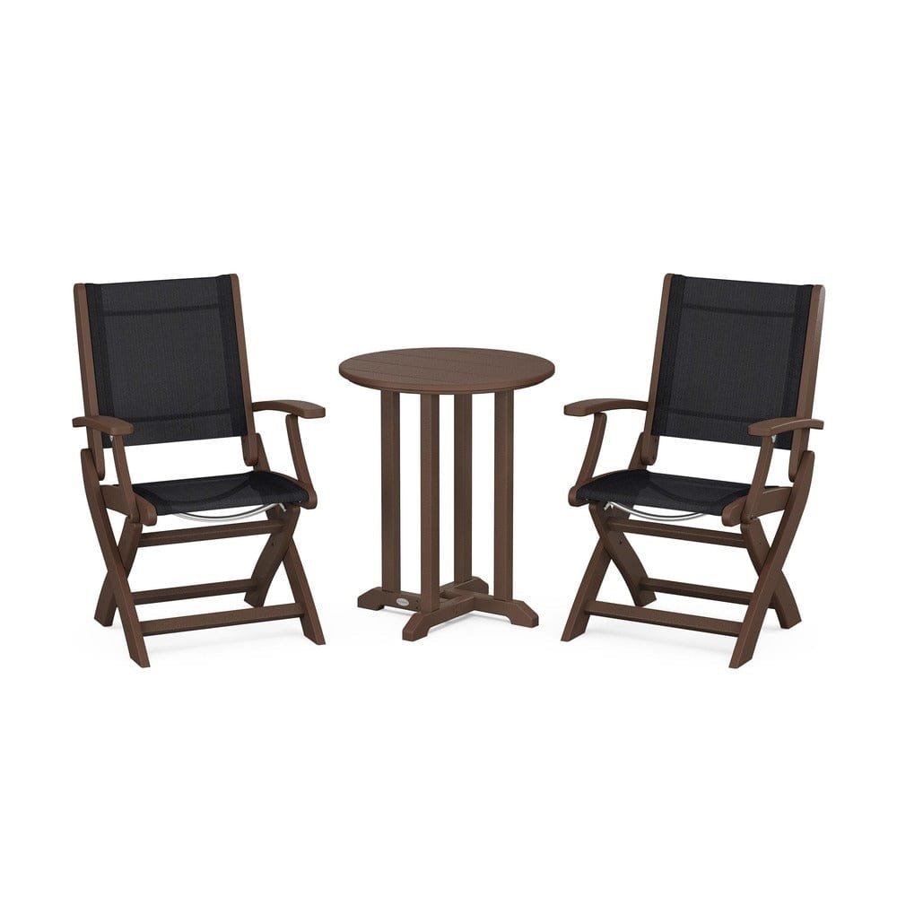 POLYWOOD® Outdoor Furniture Mahogany / Black Sling POLYWOOD® - Coastal Folding 3-Piece Round Bistro Dining Set - PWS1295