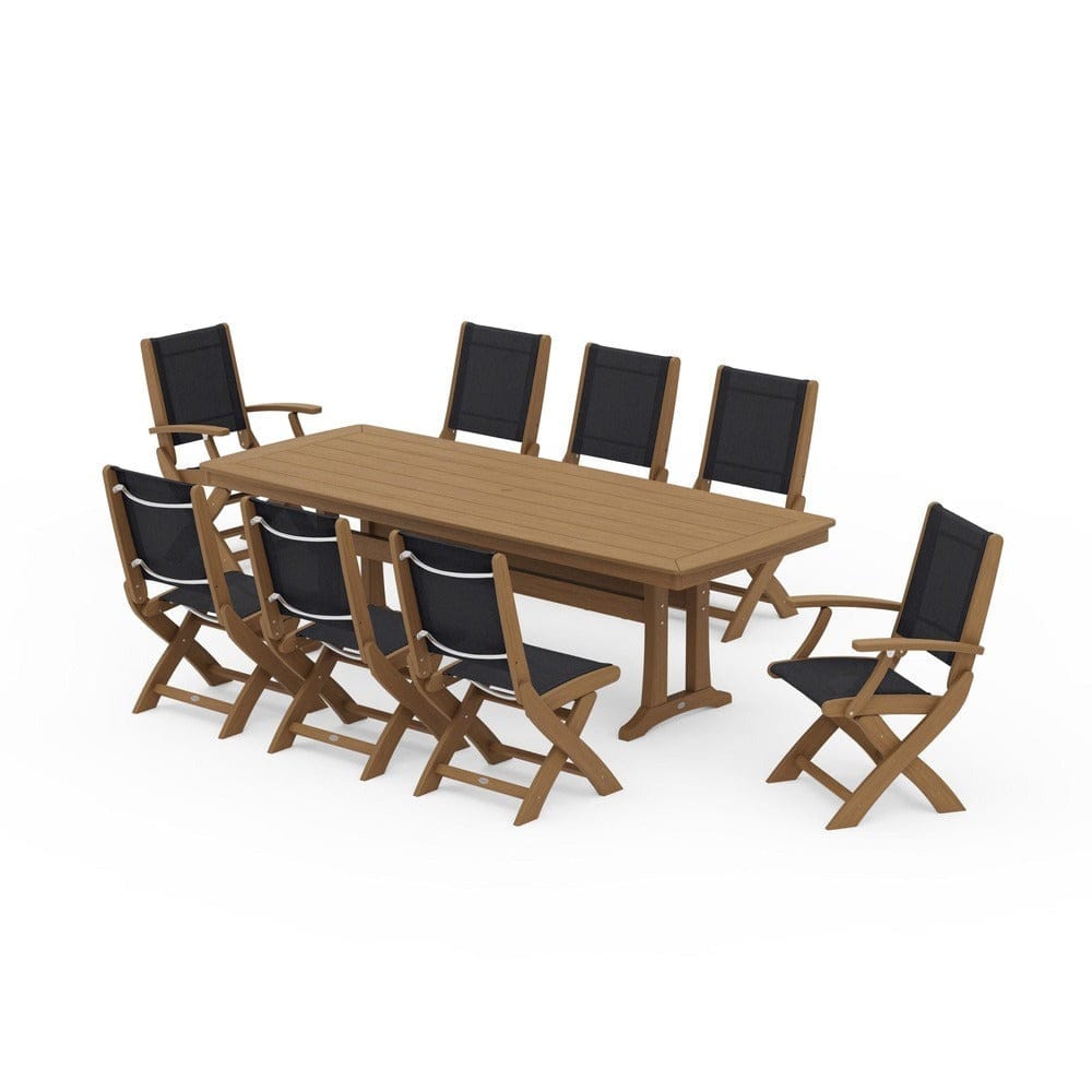 POLYWOOD® Outdoor Furniture POLYWOOD® - Coastal Folding 9-Piece Dining Set with Trestle Legs - PWS1501