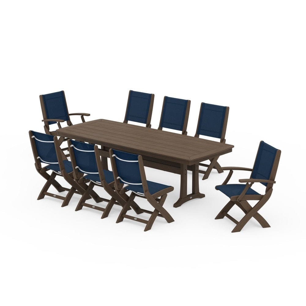 POLYWOOD® Outdoor Furniture POLYWOOD® - Coastal Folding 9-Piece Dining Set with Trestle Legs - PWS1501