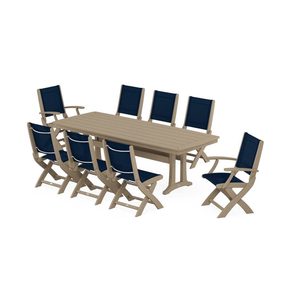 POLYWOOD® Outdoor Furniture POLYWOOD® - Coastal Folding 9-Piece Dining Set with Trestle Legs - PWS1501