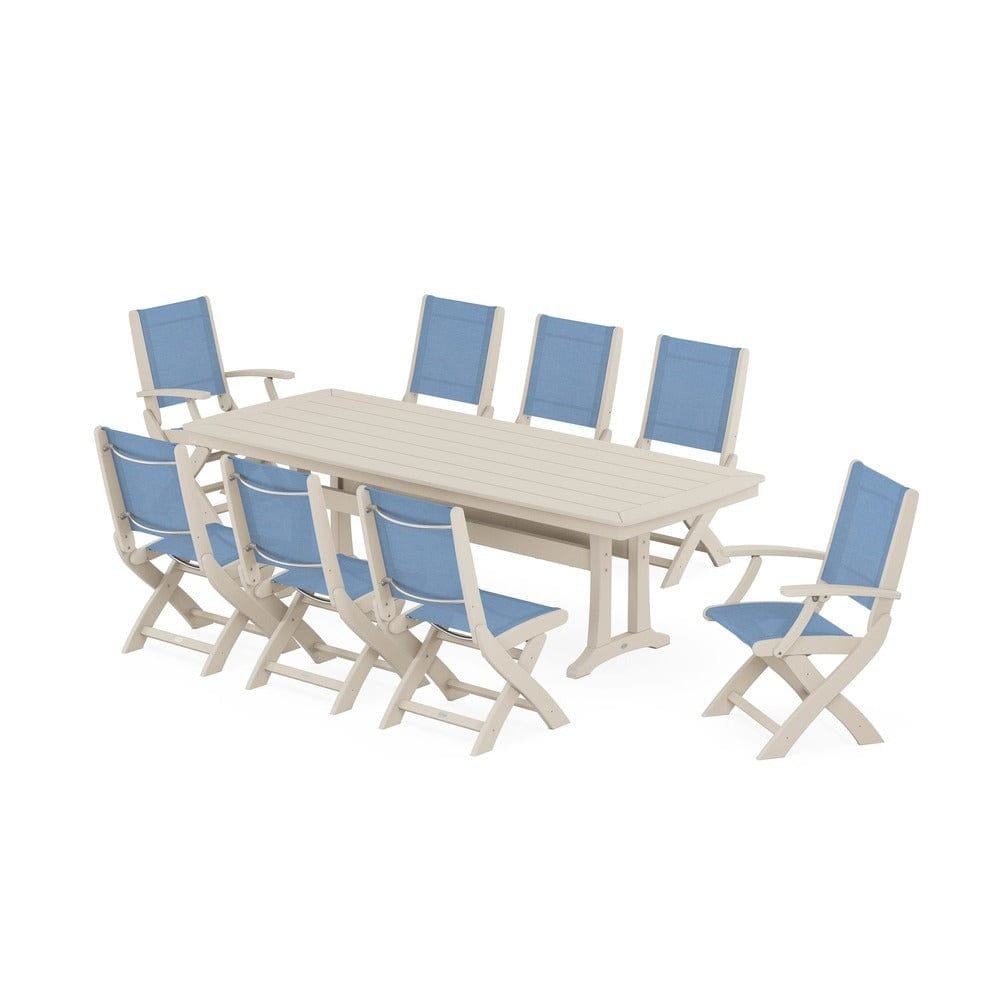 POLYWOOD® - Coastal Folding 9-Piece Dining Set with Trestle Legs - PWS1501 Outdoor Furniture POLYWOOD®